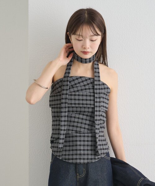 mystic(ミスティック)の「【BLK/WEB限定】チョーカー付き起毛チェックベアビスチェ(シャツ/ブラウス・レディース・ブラック/ネイビー/ブラウン・FREE)」の20枚目の写真