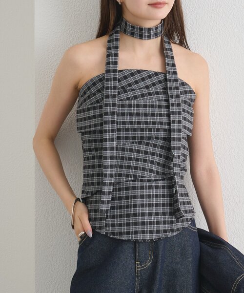 mystic(ミスティック)の「【BLK/WEB限定】チョーカー付き起毛チェックベアビスチェ(シャツ/ブラウス・レディース・ブラック/ネイビー/ブラウン・FREE)」の21枚目の写真