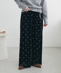 ドット刺繍ベロアワイドパンツ
