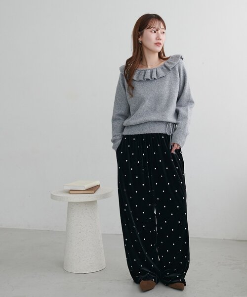DISCOAT(ディスコート)の「ドット刺繍ベロアワイドパンツ(その他パンツ・レディース・ブラック/ブラウン・FREE)」の4枚目の写真