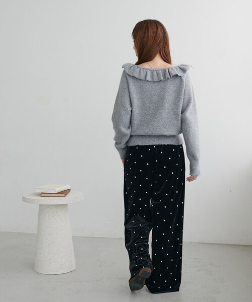 DISCOAT(ディスコート)の「ドット刺繍ベロアワイドパンツ(その他パンツ・レディース・ブラック/ブラウン・FREE)」の5枚目の写真