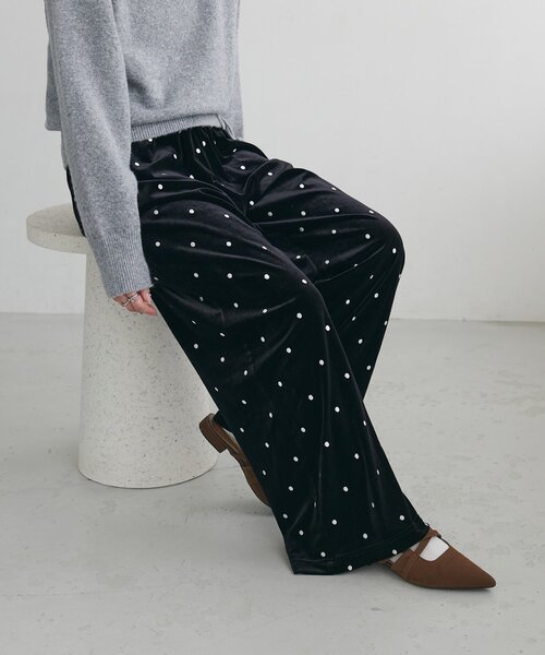 DISCOAT(ディスコート)の「ドット刺繍ベロアワイドパンツ(その他パンツ・レディース・ブラック/ブラウン・FREE)」の9枚目の写真