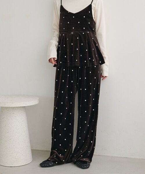 DISCOAT(ディスコート)の「ドット刺繍ベロアワイドパンツ(その他パンツ・レディース・ブラック/ブラウン・FREE)」の3枚目の写真
