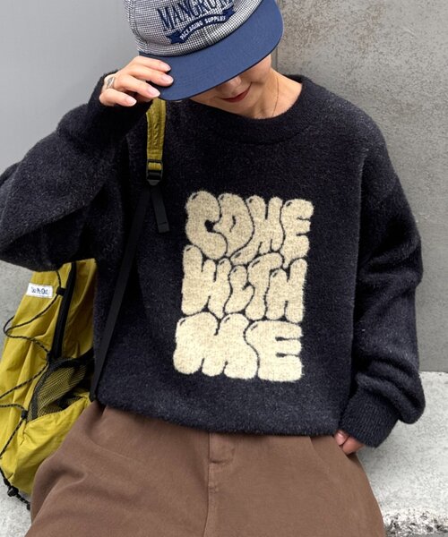 CIAOPANIC TYPY(チャオパニックティピー)の「【UNISEX】ニュアンスロゴシャギーニット(ニット/セーター・レディース・チャコールグレー/ブラック/ベージュ/グレー/ブルー・MEDIUM/LARGE)」の2枚目の写真