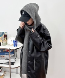 ISOOK | 【ISOOK / アイスー】アルパカタッチフライトニットキャップ / フードマフラー ニットマフラー バラクラバ ネックウォーマー ダークブラウン チャコール アイボリー(マフラー)