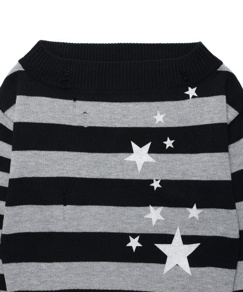 Cavish(カビシ)の「DAMAGED STAR STRIPE OFF SHOULDER KNIT BLACK(CV2GFFK620A)(ニット/セーター・レディース・ブラック・SMALL/MEDIUM)」の5枚目の写真