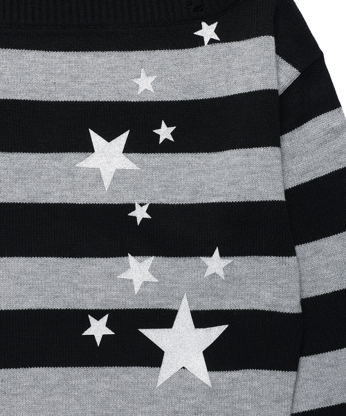 Cavish(カビシ)の「DAMAGED STAR STRIPE OFF SHOULDER KNIT BLACK(CV2GFFK620A)(ニット/セーター・レディース・ブラック・SMALL/MEDIUM)」の6枚目の写真