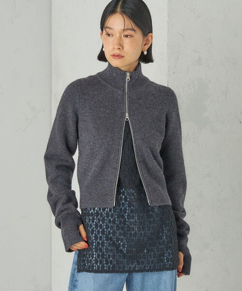 SHIPS（シップス）の「Wai＋: カシミヤ ミックス ダブル ジップ ブルゾン（ニット/セーター・レディース・ダークグレー/クリーム/ラベンダー・ONE SIZE）」の9枚目の写真
