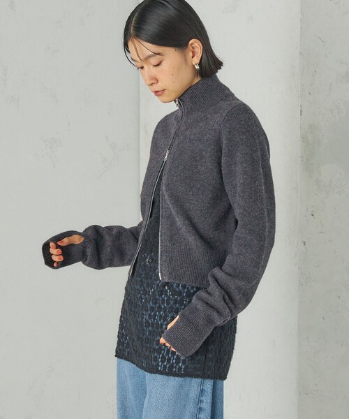 SHIPS（シップス）の「Wai＋: カシミヤ ミックス ダブル ジップ ブルゾン（ニット/セーター・レディース・ダークグレー/クリーム/ラベンダー・ONE SIZE）」の8枚目の写真