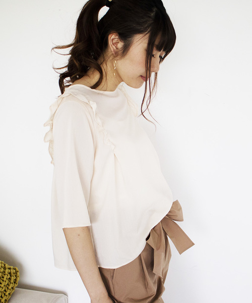 N.（N. Natural Beauty Basic）（エヌエヌナチュラルビューティーベーシック）の「フリルショルダーブラウス（シャツ/ブラウス・レディース・ネイビー/ホワイト/ピンク・MEDIUM）」の15枚目の写真