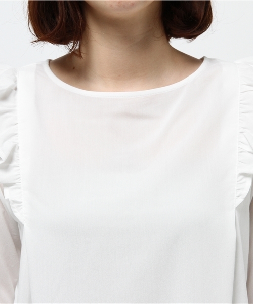 N.（N. Natural Beauty Basic）（エヌエヌナチュラルビューティーベーシック）の「フリルショルダーブラウス（シャツ/ブラウス・レディース・ネイビー/ホワイト/ピンク・MEDIUM）」の7枚目の写真