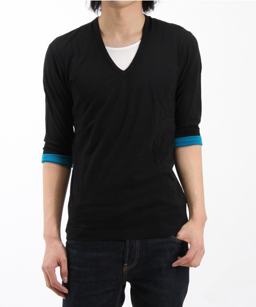 And A（アンドエー）の「モンブラン7分T（Tシャツ/カットソー・メンズ・ブラック/スミクロ/ベージュ系その他/ロイヤルブルー/グレー/ピンク系その他/パープル系その他・42）」の2枚目の写真