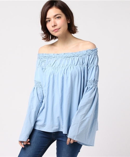 MERLOT（メルロー）の「フリルギャザーオフショルブラウス4913（シャツ/ブラウス・レディース・ブラック/ライトブルー/ベージュ/ピンク/オフホワイト・FREE）」の18枚目の写真