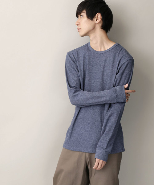 MONO-MART（モノマート）の「杢ワッフルクルーネック カラーリング L/Sカットソー（Tシャツ/カットソー・メンズ・ブラック/ネイビー/グレー/レッド/カーキ/オートミール/チャコール・M/L）」の7枚目の写真