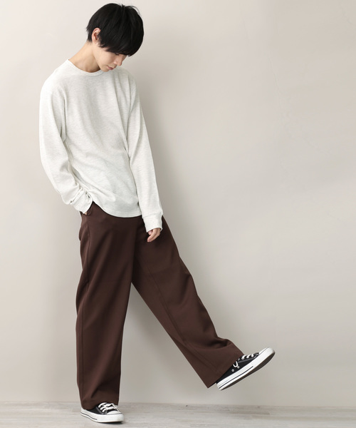 MONO-MART（モノマート）の「杢ワッフルクルーネック カラーリング L/Sカットソー（Tシャツ/カットソー・メンズ・ブラック/ネイビー/グレー/レッド/カーキ/オートミール/チャコール・M/L）」の17枚目の写真