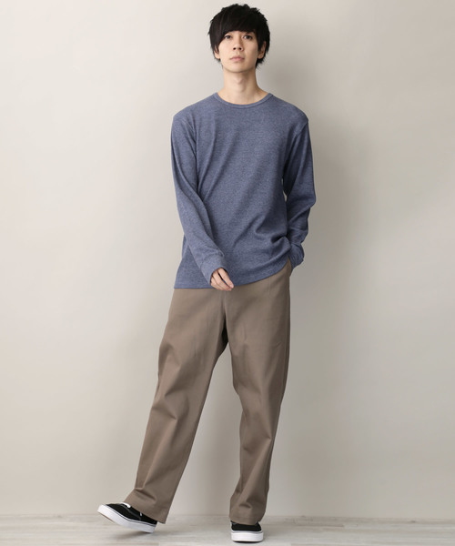 MONO-MART（モノマート）の「杢ワッフルクルーネック カラーリング L/Sカットソー（Tシャツ/カットソー・メンズ・ブラック/ネイビー/グレー/レッド/カーキ/オートミール/チャコール・M/L）」の19枚目の写真