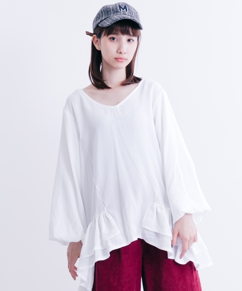 MERLOT（メルロー）の「裾ラッフルティアードトップス1231（シャツ/ブラウス・レディース・ワイン/マスタード/ブラック/オフホワイト・FREE）」の2枚目の写真