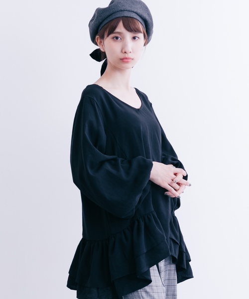 MERLOT（メルロー）の「裾ラッフルティアードトップス1231（シャツ/ブラウス・レディース・ワイン/マスタード/ブラック/オフホワイト・FREE）」の3枚目の写真