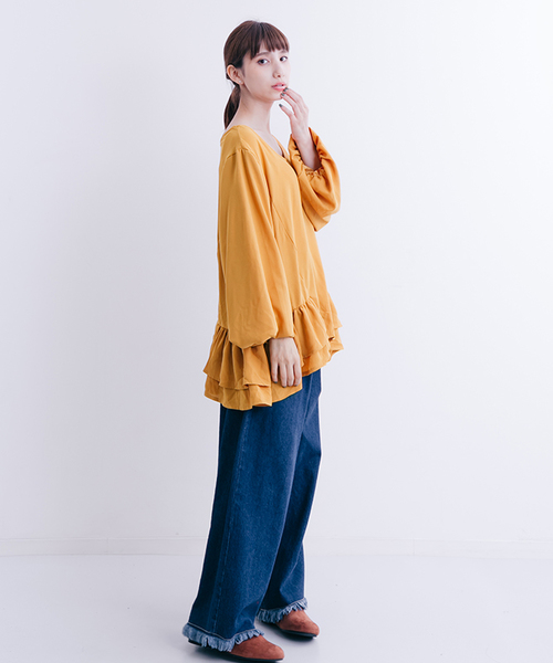 MERLOT（メルロー）の「裾ラッフルティアードトップス1231（シャツ/ブラウス・レディース・ワイン/マスタード/ブラック/オフホワイト・FREE）」の17枚目の写真