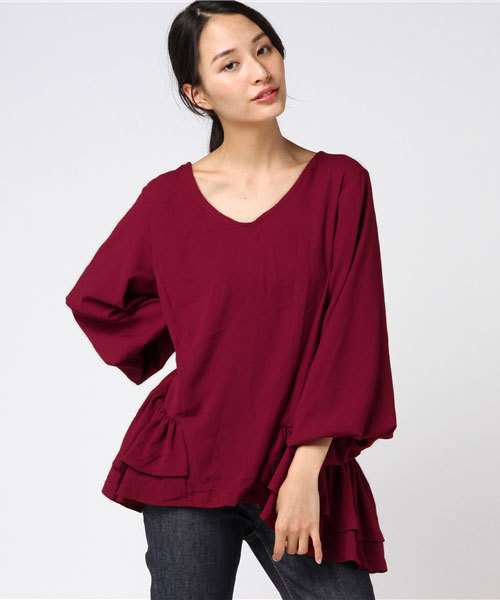 MERLOT（メルロー）の「裾ラッフルティアードトップス1231（シャツ/ブラウス・レディース・ワイン/マスタード/ブラック/オフホワイト・FREE）」の11枚目の写真