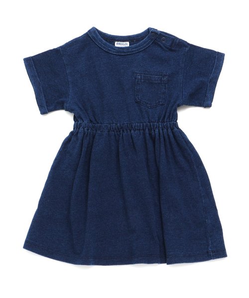 BREEZE(ブリーズ)の「インディゴ無地ワンピ(ワンピース・キッズ・ネイビー/ブルー・80/90/100/110/120/130/140)」の1枚目の写真