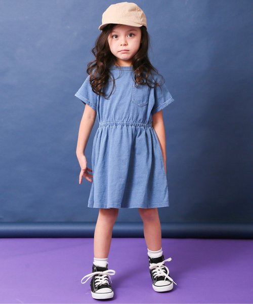 BREEZE(ブリーズ)の「インディゴ無地ワンピ(ワンピース・キッズ・ネイビー/ブルー・80/90/100/110/120/130/140)」の3枚目の写真