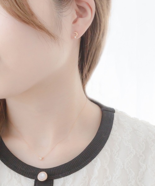 K10 イエローゴールド キュービックジルコニア 月モチーフ ピアス