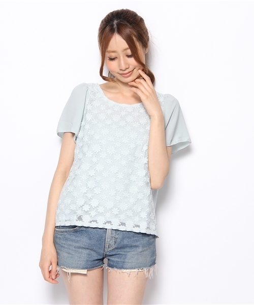 MAJESTIC LEGON（マジェスティックレゴン）の「フロントレースPO（Tシャツ/カットソー・レディース・ブラック/サックスブルー/ネイビー/アイボリー/ライトグリーン/ブルー/ピンク/イエロー・FREE）」の5枚目の写真