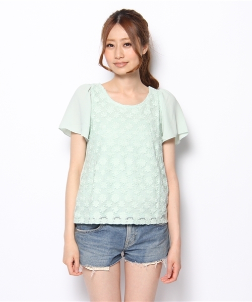 MAJESTIC LEGON（マジェスティックレゴン）の「フロントレースPO（Tシャツ/カットソー・レディース・ブラック/サックスブルー/ネイビー/アイボリー/ライトグリーン/ブルー/ピンク/イエロー・FREE）」の9枚目の写真