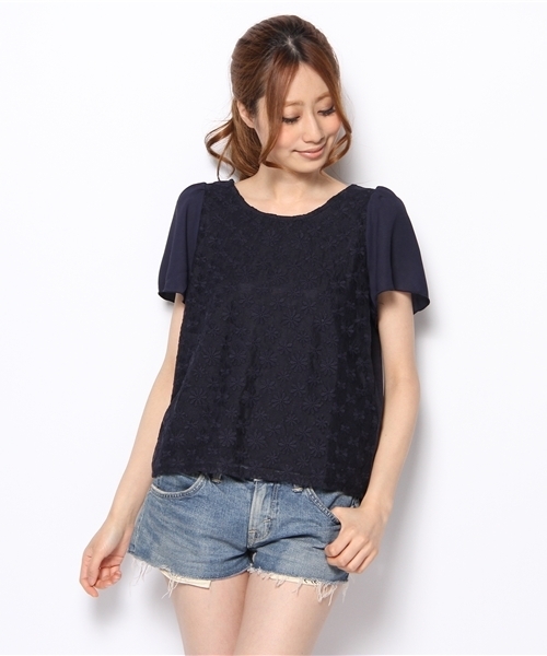 MAJESTIC LEGON（マジェスティックレゴン）の「フロントレースPO（Tシャツ/カットソー・レディース・ブラック/サックスブルー/ネイビー/アイボリー/ライトグリーン/ブルー/ピンク/イエロー・FREE）」の20枚目の写真