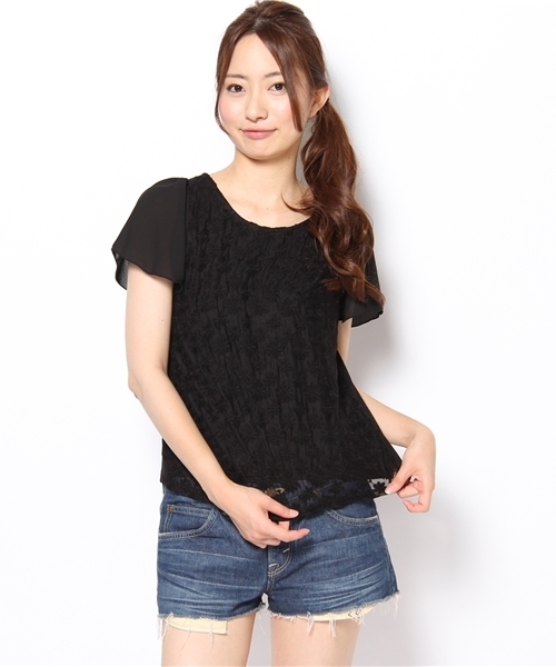 MAJESTIC LEGON（マジェスティックレゴン）の「フロントレースPO（Tシャツ/カットソー・レディース・ブラック/サックスブルー/ネイビー/アイボリー/ライトグリーン/ブルー/ピンク/イエロー・FREE）」の22枚目の写真