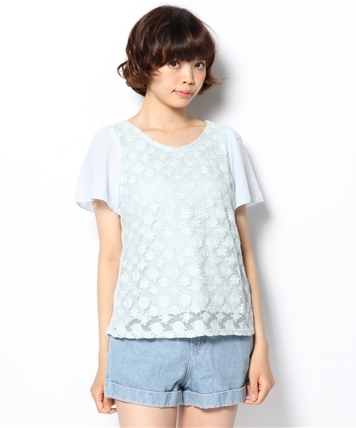 MAJESTIC LEGON（マジェスティックレゴン）の「フロントレースPO（Tシャツ/カットソー・レディース・ブラック/サックスブルー/ネイビー/アイボリー/ライトグリーン/ブルー/ピンク/イエロー・FREE）」の17枚目の写真