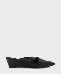 ファーリーディテールローウェッジミュール / RUFFLE DETAIL LOW WEDGE MULES