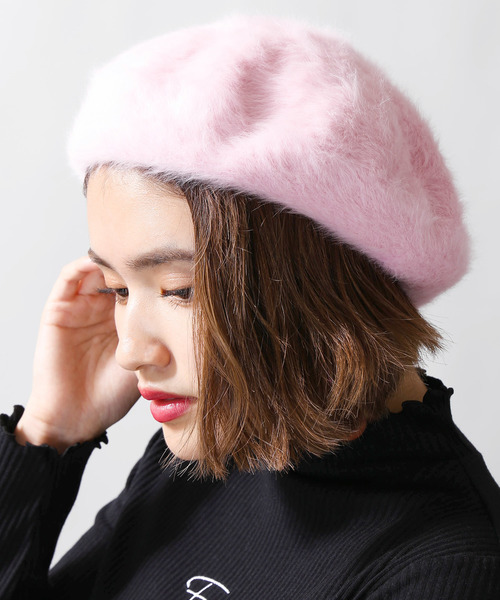 WEGO（ウィゴー）の「WEGO/アンゴラベレー帽（ハンチング/ベレー帽・レディース・ブラック/ホワイト/ベージュ/グレー/ライトピンク・FREE）」の2枚目の写真