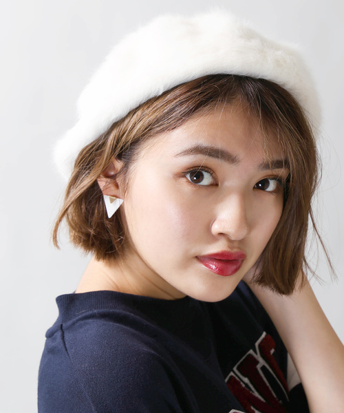 WEGO（ウィゴー）の「WEGO/アンゴラベレー帽（ハンチング/ベレー帽・レディース・ブラック/ホワイト/ベージュ/グレー/ライトピンク・FREE）」の3枚目の写真