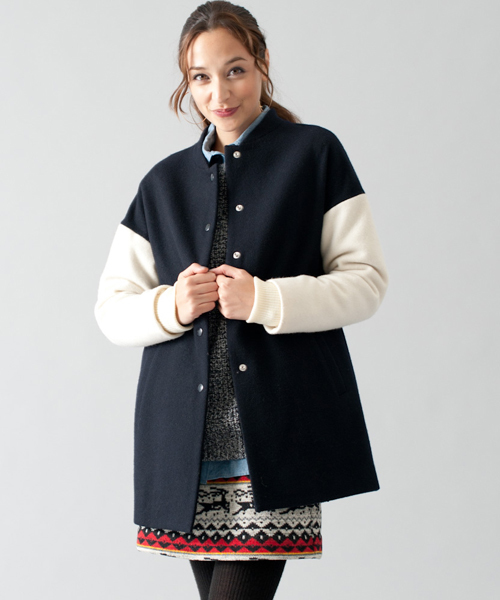 green label relaxing（グリーンレーベルリラクシング）の「◆GC W/Nメルトン バイカラーSL コート（その他アウター・レディース・ダークグレー/ネイビー・34/36/38/40/42/44）」の2枚目の写真