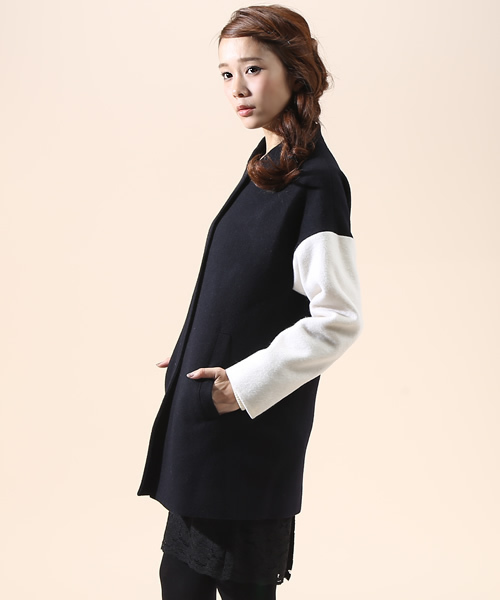 green label relaxing（グリーンレーベルリラクシング）の「◆GC W/Nメルトン バイカラーSL コート（その他アウター・レディース・ダークグレー/ネイビー・34/36/38/40/42/44）」の3枚目の写真