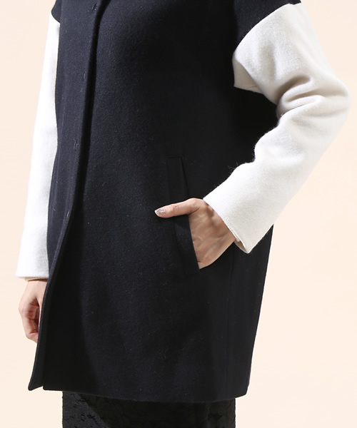 green label relaxing（グリーンレーベルリラクシング）の「◆GC W/Nメルトン バイカラーSL コート（その他アウター・レディース・ダークグレー/ネイビー・34/36/38/40/42/44）」の7枚目の写真