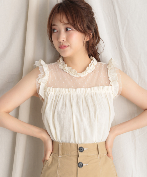 Heather(ヘザー)の「チュールキリカエブラウス 839765(シャツ/ブラウス・レディース・ホワイト/ブラック/ベージュ・FREE)」の3枚目の写真