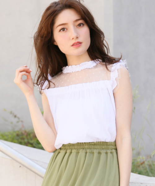 Heather(ヘザー)の「チュールキリカエブラウス 839765(シャツ/ブラウス・レディース・ホワイト/ブラック/ベージュ・FREE)」の1枚目の写真