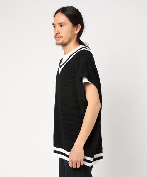 THE CASUAL（カジュアル）の「ビッグシルエット Vネック リネンコットン 畦編み リブ編み ニットベスト(無地/チルデン/切替)（ベスト・メンズ・ブルー系その他/ブラック系その他/ベージュ系その他/ホワイト/ブラック/ベージュ/ネイビー/グレー/モカ/ホワイト系その他・L/M）」の12枚目の写真