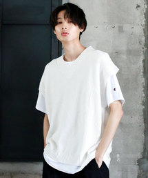 THE CASUAL | ビッグシルエット Vネック リネンコットン 畦編み ニットベスト(無地/チルデン/切替)(ベスト)