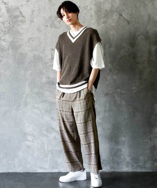 THE CASUAL（カジュアル）の「ビッグシルエット Vネック リネンコットン 畦編み リブ編み ニットベスト(無地/チルデン/切替)（ベスト・メンズ・ブルー系その他/ブラック系その他/ベージュ系その他/ホワイト/ブラック/ベージュ/ネイビー/グレー/モカ/ホワイト系その他・L/M）」の20枚目の写真