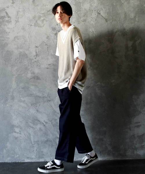 THE CASUAL（カジュアル）の「ビッグシルエット Vネック リネンコットン 畦編み リブ編み ニットベスト(無地/チルデン/切替)（ベスト・メンズ・ブルー系その他/ブラック系その他/ベージュ系その他/ホワイト/ブラック/ベージュ/ネイビー/グレー/モカ/ホワイト系その他・L/M）」の19枚目の写真