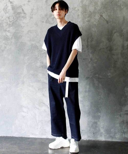 THE CASUAL（カジュアル）の「ビッグシルエット Vネック リネンコットン 畦編み リブ編み ニットベスト(無地/チルデン/切替)（ベスト・メンズ・ブルー系その他/ブラック系その他/ベージュ系その他/ホワイト/ブラック/ベージュ/ネイビー/グレー/モカ/ホワイト系その他・L/M）」の16枚目の写真