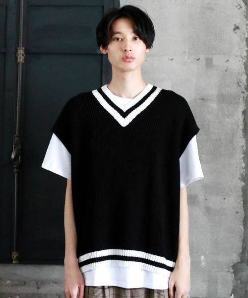 THE CASUAL（カジュアル）の「ビッグシルエット Vネック リネンコットン 畦編み リブ編み ニットベスト(無地/チルデン/切替)（ベスト・メンズ・ブルー系その他/ブラック系その他/ベージュ系その他/ホワイト/ブラック/ベージュ/ネイビー/グレー/モカ/ホワイト系その他・L/M）」の15枚目の写真