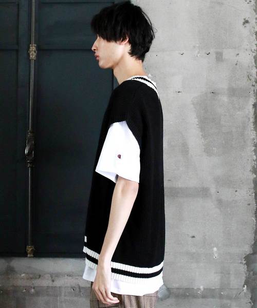 THE CASUAL（カジュアル）の「ビッグシルエット Vネック リネンコットン 畦編み リブ編み ニットベスト(無地/チルデン/切替)（ベスト・メンズ・ブルー系その他/ブラック系その他/ベージュ系その他/ホワイト/ブラック/ベージュ/ネイビー/グレー/モカ/ホワイト系その他・L/M）」の14枚目の写真