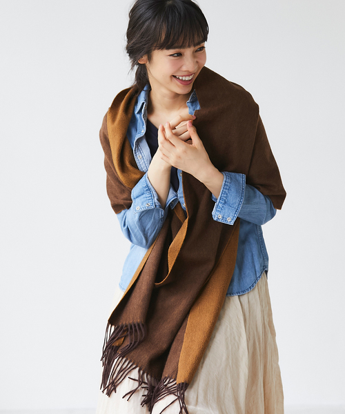 カシミヤ100%リバーシブル大判ストール（ストール/ショール）｜SMILE
