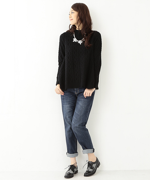 Ray BEAMS（レイビームス）の「Ray BEAMS / ケーブル ハイネック フレアプルオーバー（ニット/セーター・レディース・オフホワイト/グレー/ブラック・ONE SIZE）」の18枚目の写真