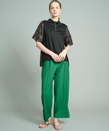 MUVEIL 花モチーフポロシャツ ブラック　36 MUVEIL（ミュベール）の「【MUVEIL(ミュベール)】花モチーフポロシャツ